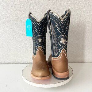 Lane RODEO HOUSTON Mens Cowboy Boots 10.5 Brown Navy Leather Western Blunt Toe